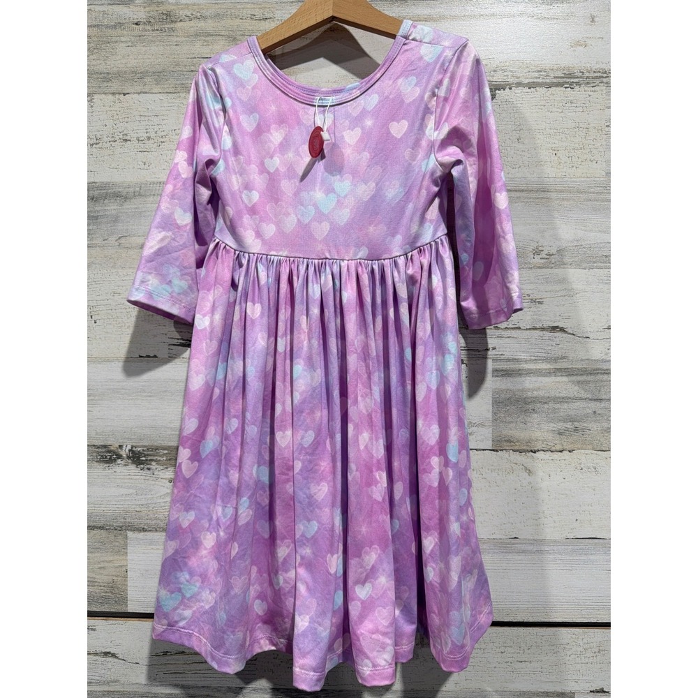 Mila and Rose Dress Girls 5-6 Purple Pastel Heart Print Soft Fairycore Twirl NWT